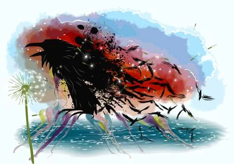 Crows and dandelion Stock Illustration