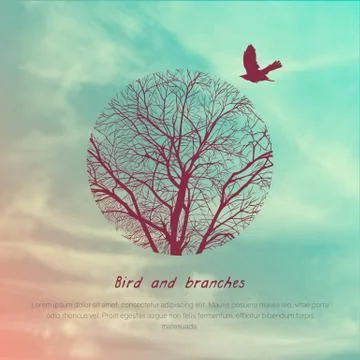 Crows and tree banner Stock Illustration