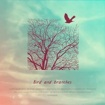 Crows and tree banner Stock Illustration