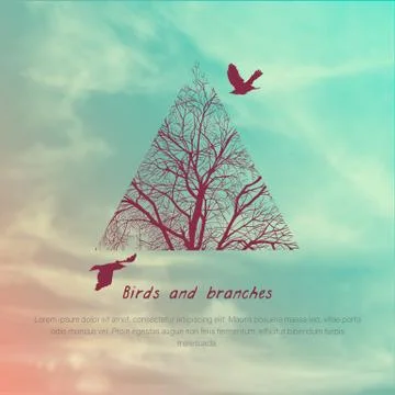 Crows and tree banner Stock Illustration