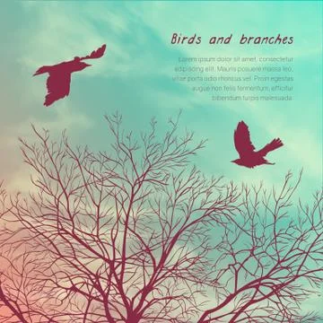Crows and tree banner Stock Illustration