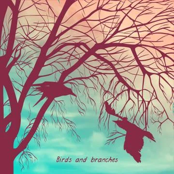 Crows and tree banner Illustrazione stock