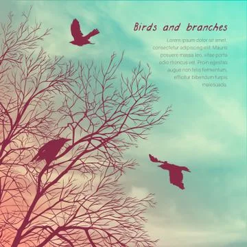 Crows and tree banner Stock Illustration