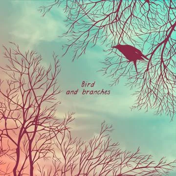 Crows and tree banner Stock Illustration