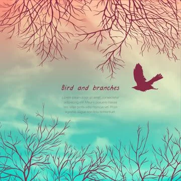 Crows and tree banner Illustrazione stock