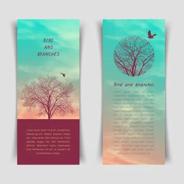 Crows and tree banner Stock Illustration