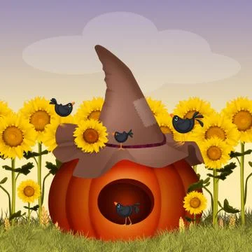 Crows eat pumpkin Stock Illustration