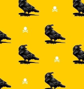 Crows lined up on a red background Stock Illustration