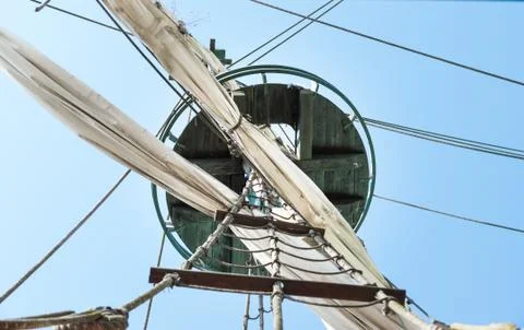 Crow's nest on the mainmast of a ship. Stock Photos