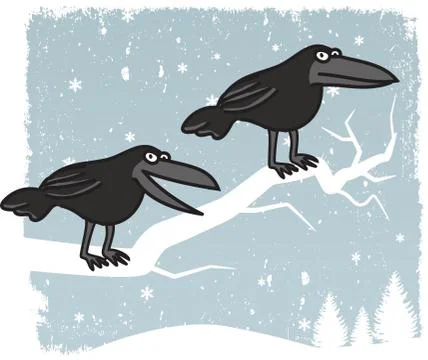 Crows sitting on the tree (winter scenery) Stock Illustration