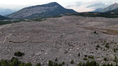 Crowsnest Pass aerial at the Frank Slide disaster site at Turtle Mountain Stock Footage 282923525