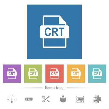 CRT file format flat white icons in square backgrounds Stock Illustration