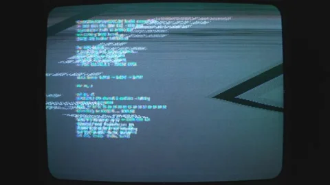 CRT Shows Retro Command Glitch With Malicious Code Takeover Alert Stock Footage 311176568