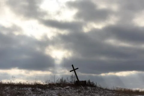 Crucifix against the background of a dramatic sky. holy, faith Stock Photos