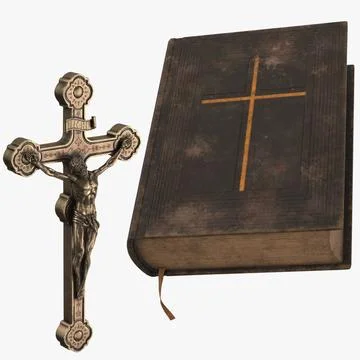 Crucifix and Vintage Bible 3D Model