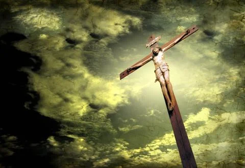 Crucifix on dramatic cloudy sky Stock Illustration