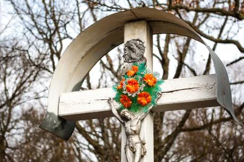 Crucifix with forest background Stock Photos