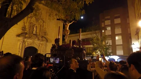 Crucifix Paso Approaching Camera During Easter Procession Stock Footage 335989920