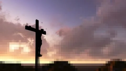 A crucifix silhouette set against a dramatic sky. Stock Illustration