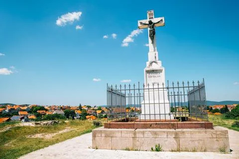 Crucifix on St. Benedict hill in Veszprem, Hungary Stock Photos