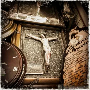 Crucifix on wall Fotos Stock