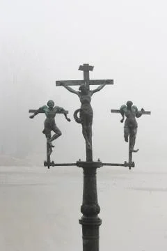 Crucifixion of jesus christ, inri, passage to mainau island, lake constance,  Stock Photos