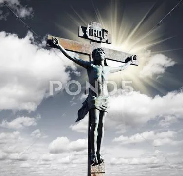 Crucifixion of jesus christ in the sky Stock Illustration