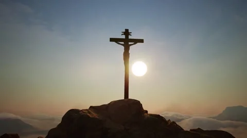 The Crucifixion on Mount Golgotha ​​against the backdrop of dawn Vídeos de archivo 329554891
