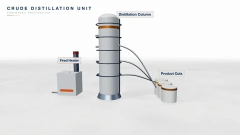 Crude oil distillation column refinery animation Stock Footage 339336352