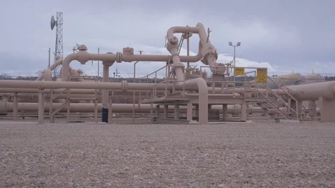 Crude Oil Pipeline Junction Pipes. Stock Footage