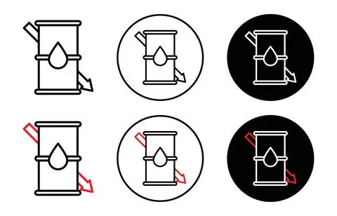 Crude oil price decrease flat line icon set. Crude oil price decrease Thin .. Illustrazione stock