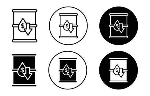 Crude oil price decrease Icon collection of outline thin line symbol or sign Illustrazione stock