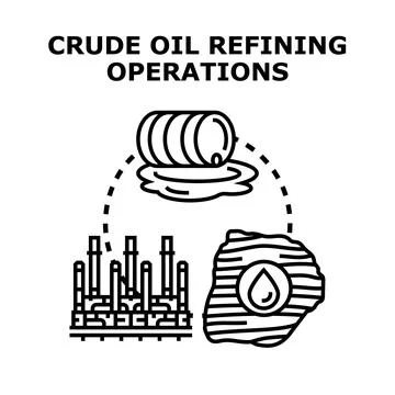 Crude oil refining operations processing fossil fuels Stock Illustration