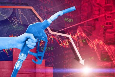 Crude oil retail price decrease low negative concept, red business stock ch.. Stock Photos