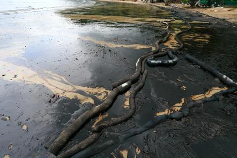 Crude oil spill on the beach Stock Photos