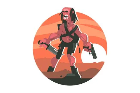 Cruel wanderer with weapons Stock Illustration