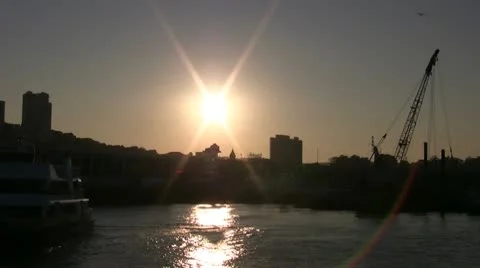 Cruise Boat in Sunset Stock Footage 10585372
