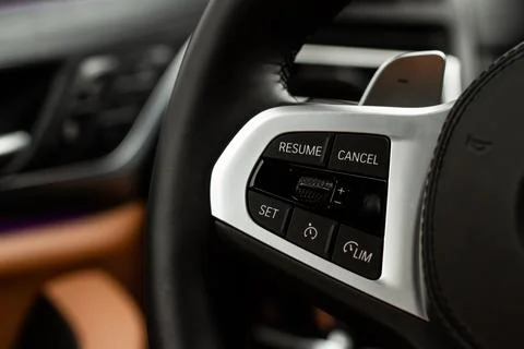 Cruise control switch closeup. Adaptive cruise control leaver. Cruise control Stock Photos