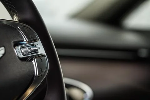 Cruise control switch closeup. Adaptive cruise control leaver. Cruise control Stock Photos