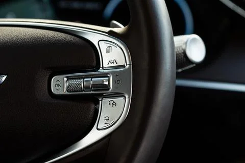 Cruise control switch closeup. Adaptive cruise control leaver. Cruise control Stock Photos