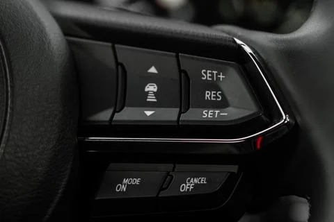 Cruise control switch closeup. Adaptive cruise control leaver. Cruise control Stock Photos