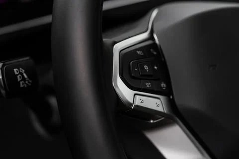 Cruise control switch closeup. Adaptive cruise control leaver. Cruise control Stock Photos