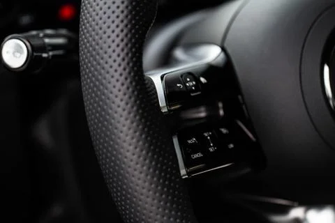 Cruise control switch closeup. Adaptive cruise control leaver. Cruise control Foto stock