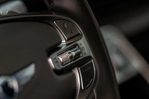 Cruise control switch closeup. Adaptive cruise control leaver. Cruise control Stock Photos