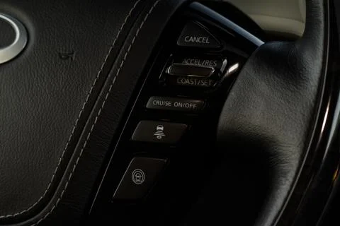 Cruise control switch closeup. Adaptive cruise control leaver. Cruise control Stock Photos