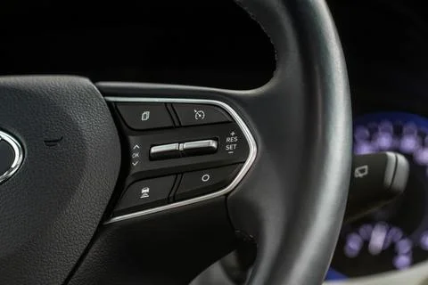 Cruise control switch closeup. Adaptive cruise control leaver. Cruise control Stock Photos
