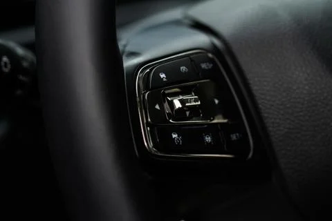 Cruise control switch closeup. Adaptive cruise control leaver. Cruise control Stock Photos