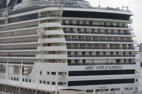 The Cruise Liner Msc Splendida Docks At The Port Of Barcelona After Leaving Tuni Stock Photos