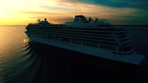 Cruise liner sails into the sunset Stock Footage 107620090