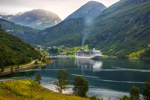Cruise Liners On Geiranger fjord, Norway Stock Photos